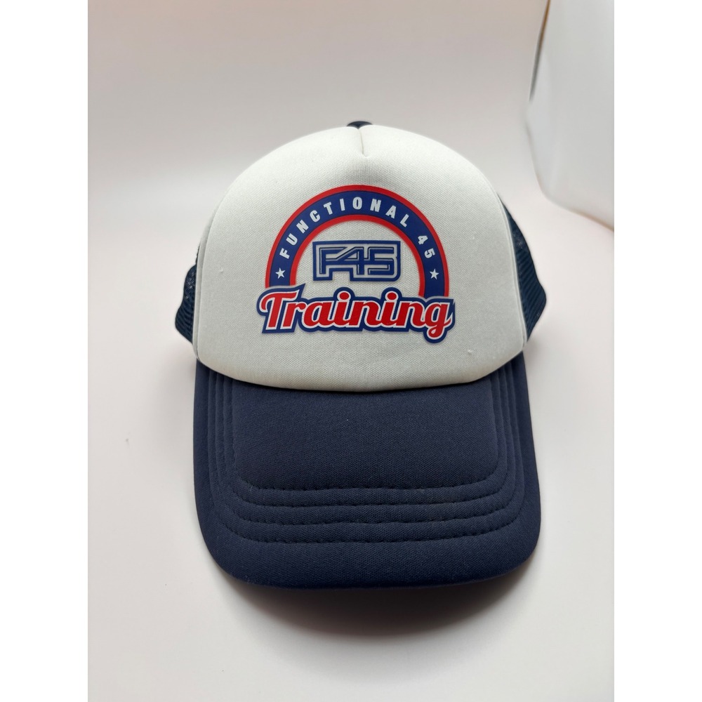 F45 Training Trucker Hat Navy Blue White Functional 45 Snapback Mesh Cap 3803